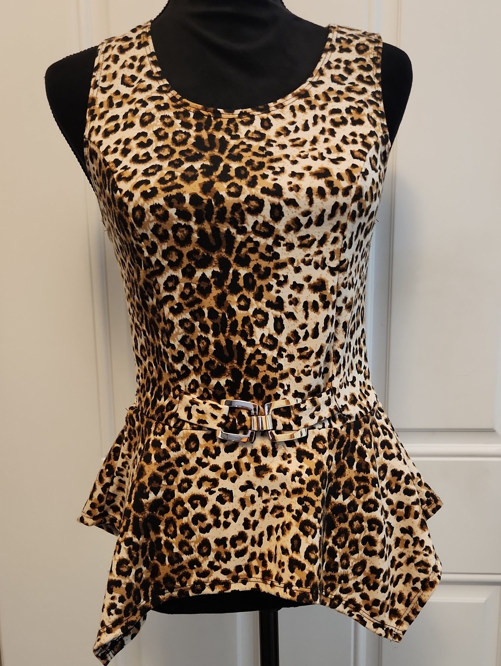 Charlotte Russe Leopard Print Peplum Tank Top with Buckle